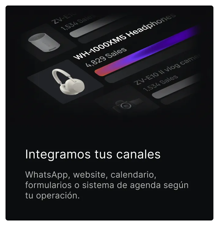 Integramos tus canales — WhatsApp, website, calendario, formularios o sistema de agenda según tu operación.