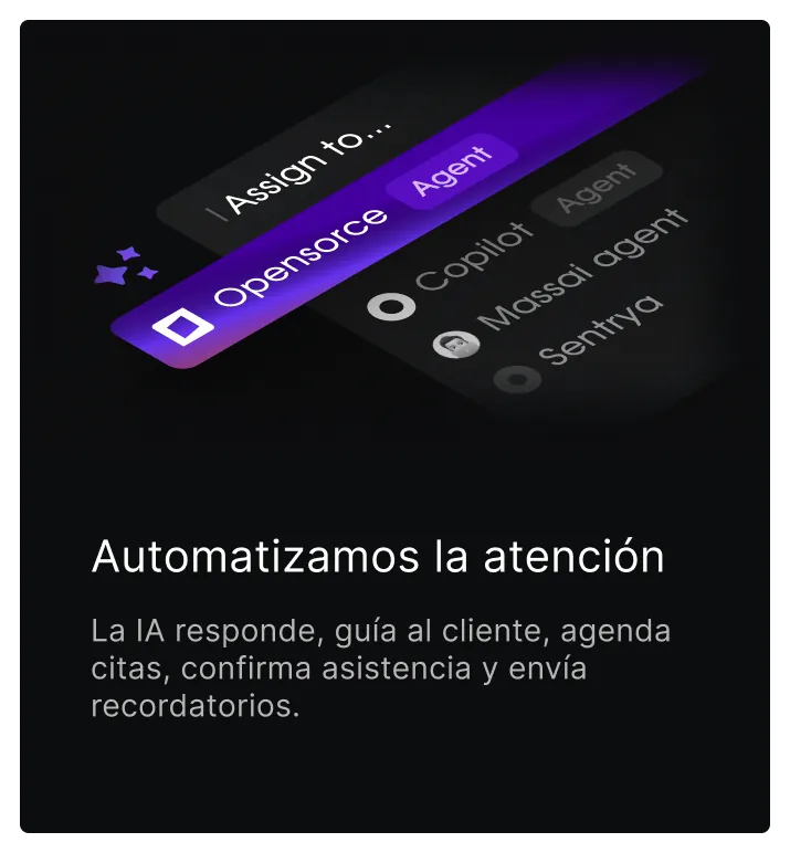 Automatizamos la atención — La IA responde, guía al cliente, agenda citas, confirma asistencia y envía recordatorios.